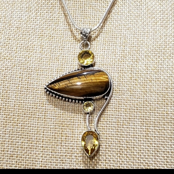 Tiger eye gemstone, 925 silver necklace - Picture 5 of 11